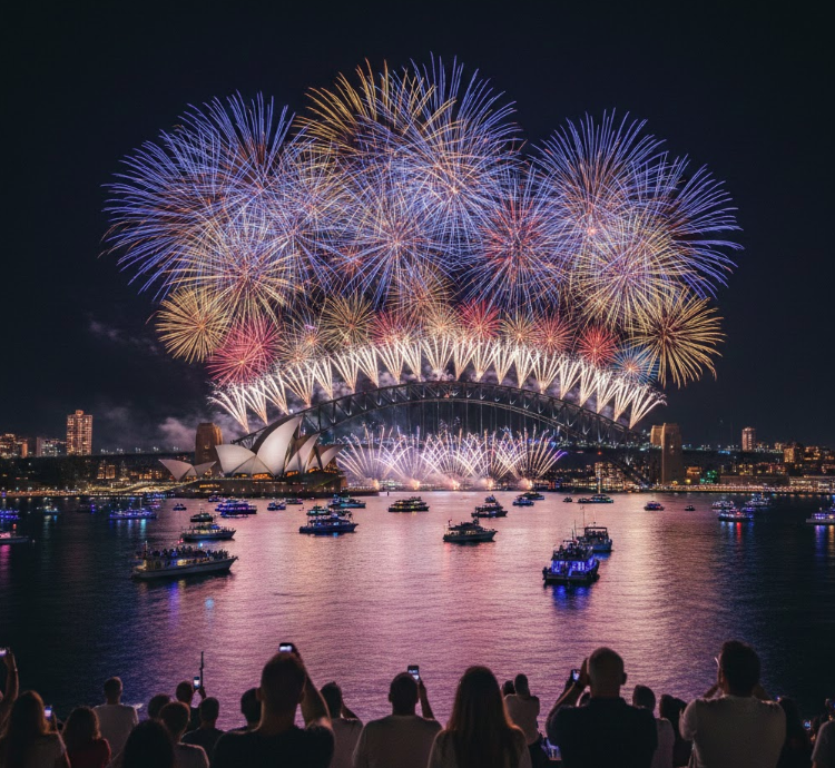 New Year’s Eve fireworks over Sydney Harbour Bridge and Opera House