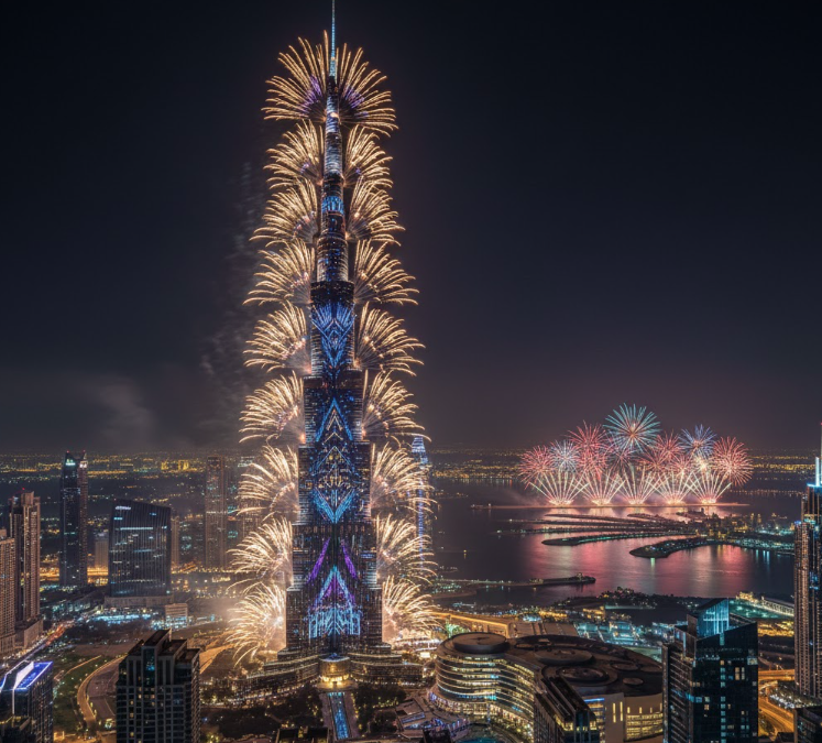Burj Khalifa New Year’s Eve fireworks and LED light show