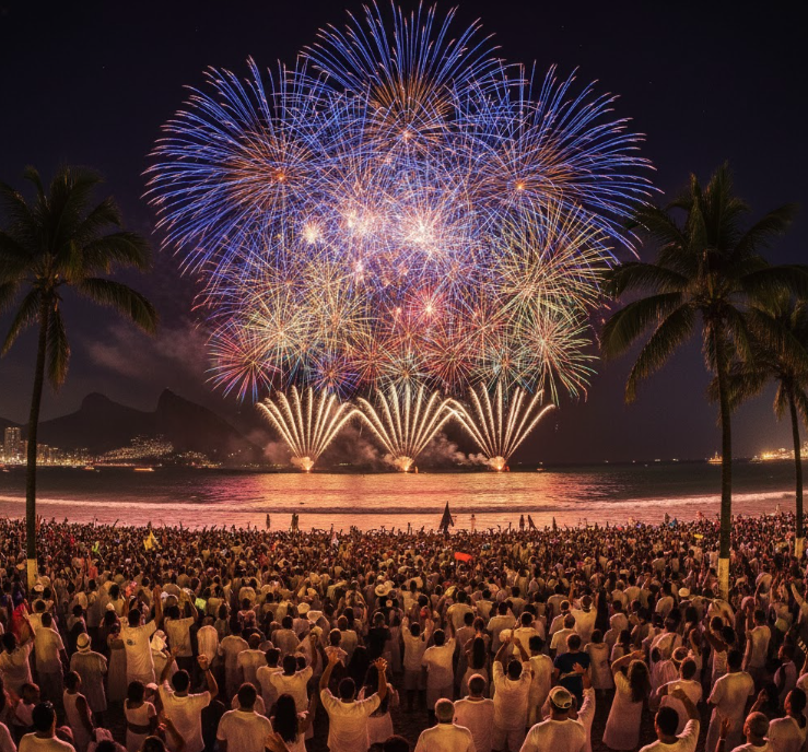 Copacabana Beach fireworks during Rio’s New Year Réveillon