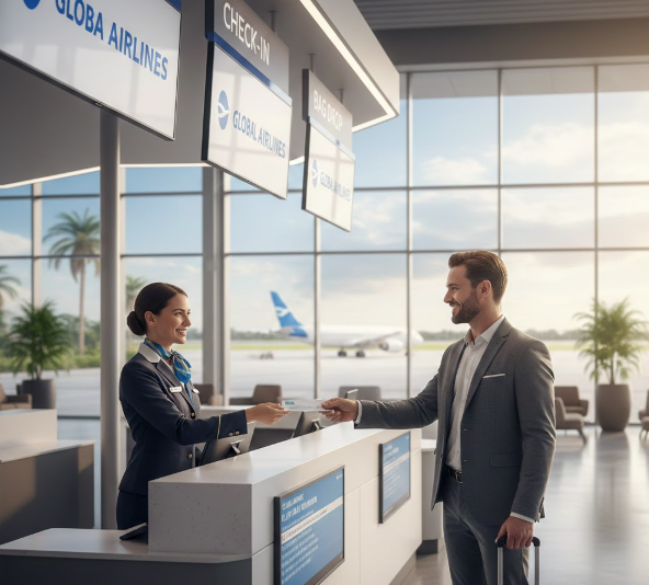 check-in staff handing over boarding pass – what airport officials check before boarding