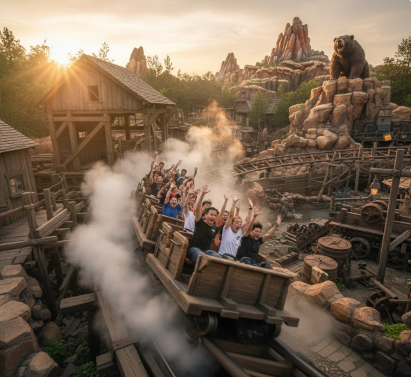 Big Grizzly Mountain ride Hong Kong Disneyland full-speed roller coaster moment