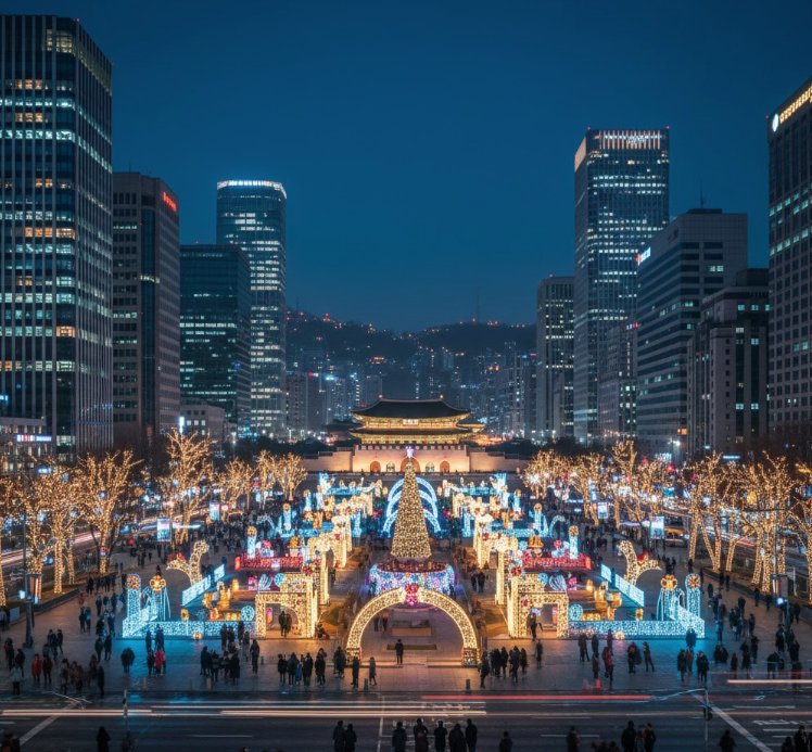 Best Places to Go in December (2025 & 2026 Guide) Seoul Gwanghwamun Square with winter lights in December