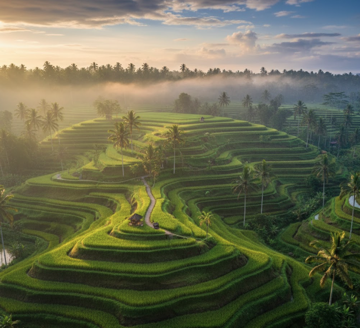 best places to travel in February in Bali with lush rice terraces and tropical scenery