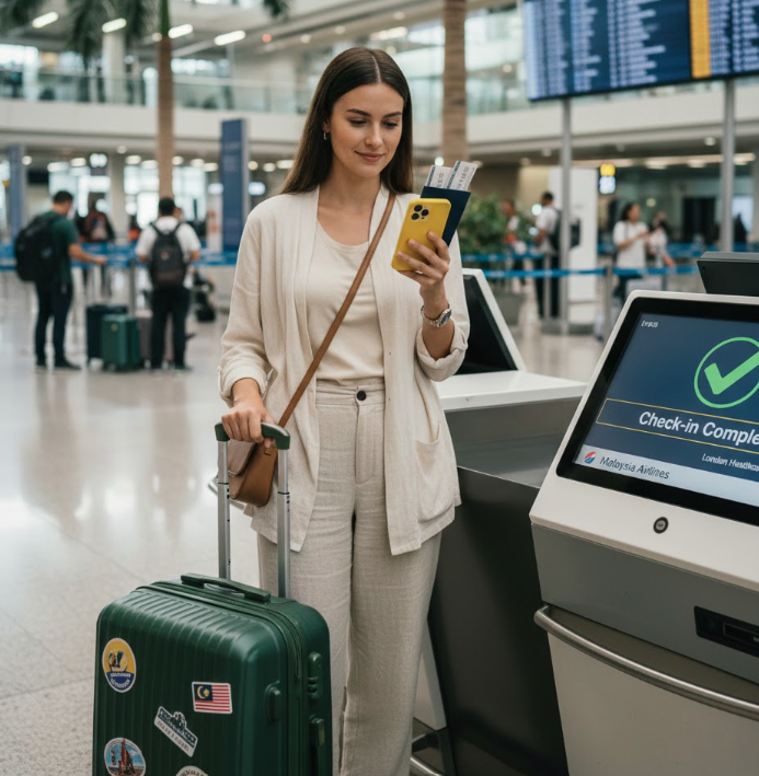 Traveler with suitcase at airport completing Singapore and Malaysia 7-Day Itinerary