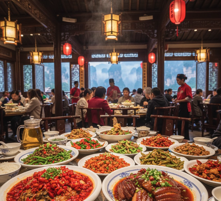 Hunan dishes at a restaurant in Zhangjiajie