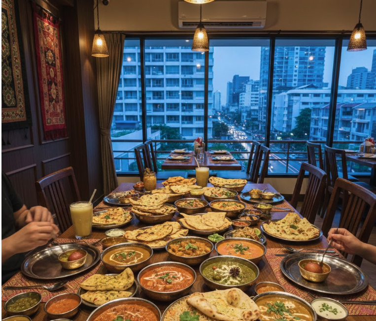 Indian Food in Thailand (2026): Where Indians Can Actually Find Real Desi Food — From Bangkok to Phuket & Even the Airports Indian food spread on a table in a Bangkok restaurant near Sukhumvit