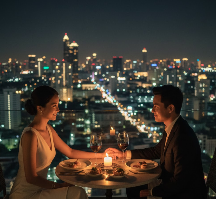 Thailand for honeymoon Bangkok rooftop dinner