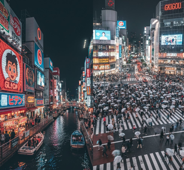 Osaka vs Tokyo travel comparison showing relaxed Osaka and crowded Tokyo