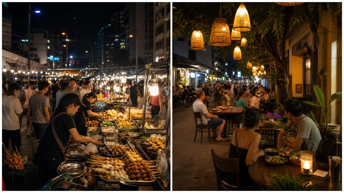 Thailand and Cambodia food markets and nightlife compared